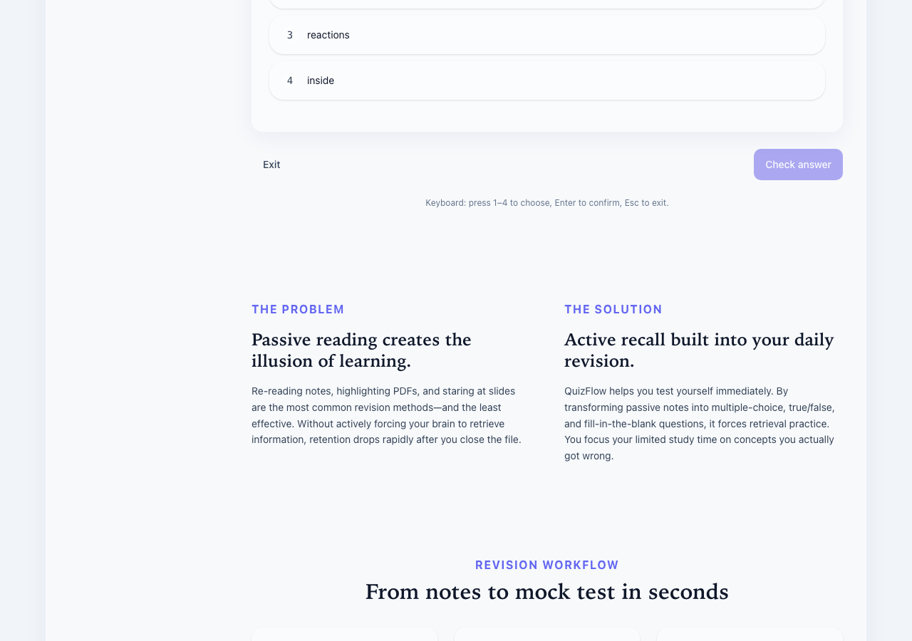MK QuizFlow quiz player in Quick mode